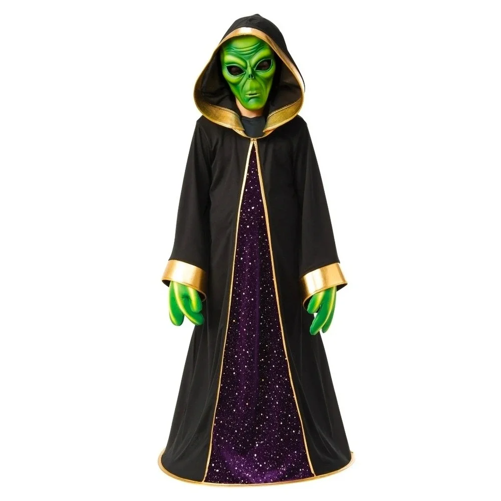 Way to Celebrate Boys Alien Costume Mask Robe Gloves Hoop Size M 8 Halloween